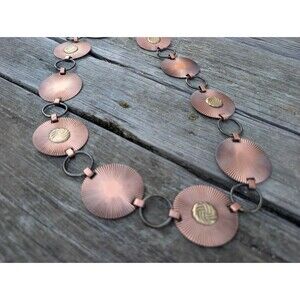 Vintage Copper Chunky Belt; Mixed Metal Wide Link Belt